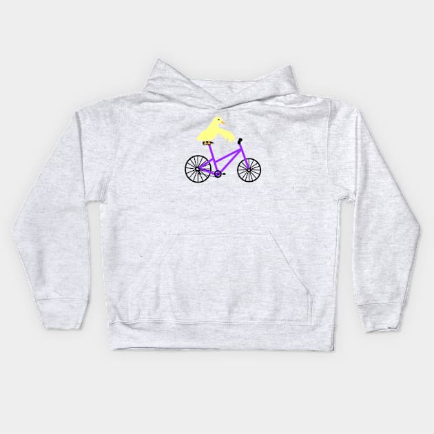 Duck On A Purple Bicycle Kids Hoodie by CatGirl101